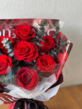 Romantic Red Rose with Eucalyptus - Preserved Rose Bouquet - Mothers Day Favourite! - Flowers - 7 Roses - Romantic Red - Preserved Flowers & Fresh Flower Florist Gift Store