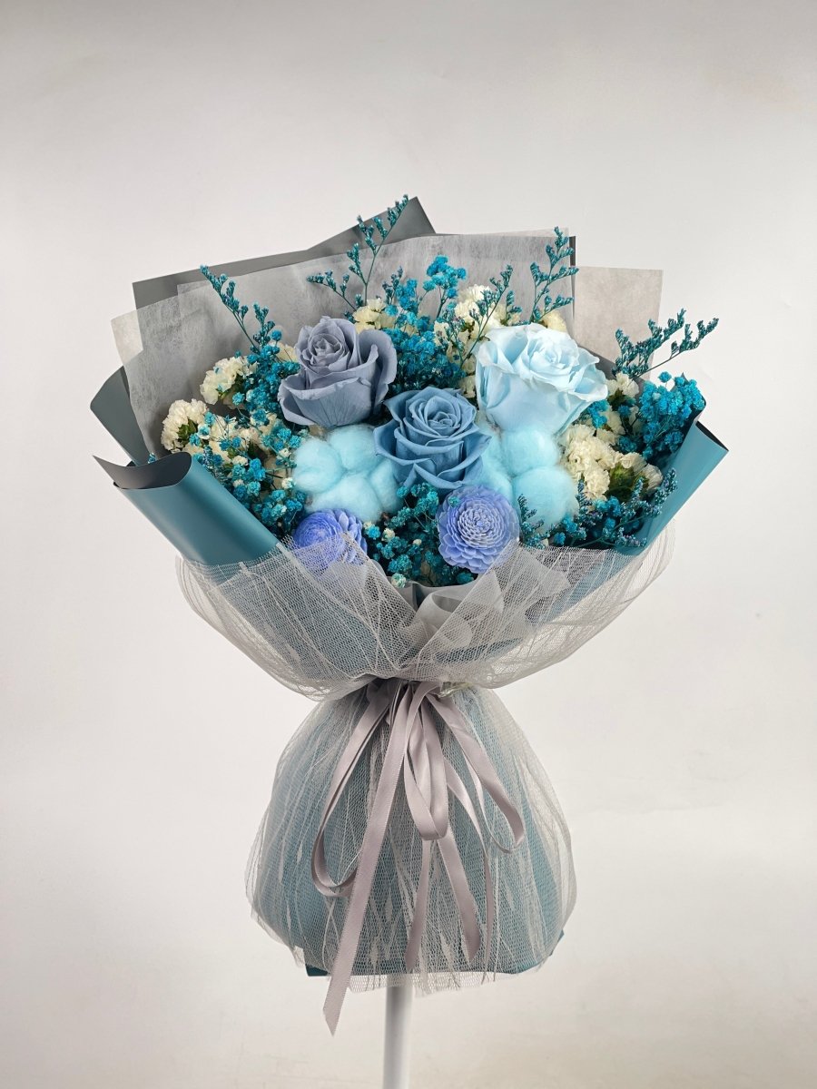 Aonami - Blue Preserved Flower Bouquet - Flowers - Grand - Preserved Flowers & Fresh Flower Florist Gift Store