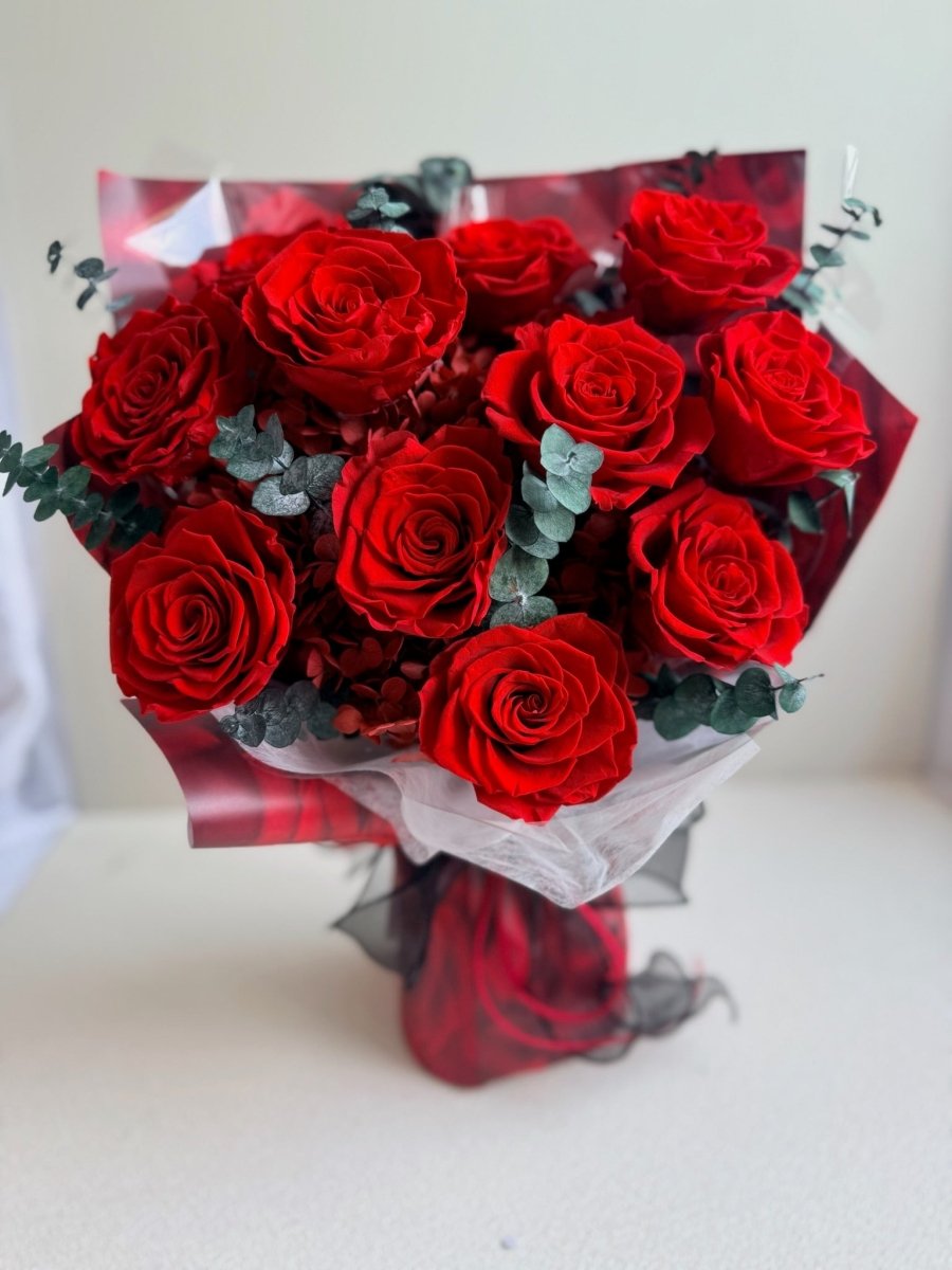 Hana (Rose) - Red Rose with Eucalyptus - Flowers - Grand - Preserved Flowers & Fresh Flower Florist Gift Store