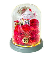 Maneki - Neko 招き猫 Bell Dome (Red) - Flowers - Preserved Flowers & Fresh Flower Florist Gift Store
