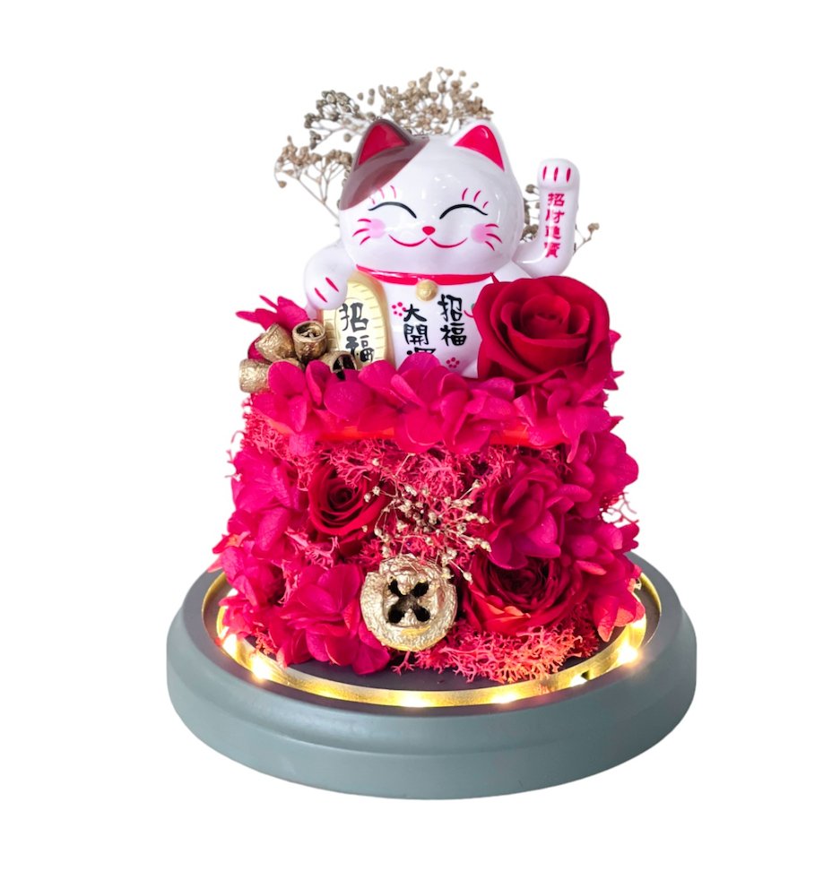 Maneki - Neko 招き猫 Bell Dome (Red) - Flowers - Preserved Flowers & Fresh Flower Florist Gift Store