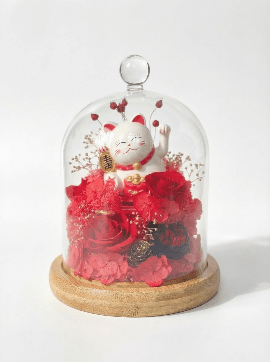 Maneki - Neko 招き猫 Bell Jar, Red - Flowers - Preserved Flowers & Fresh Flower Florist Gift Store