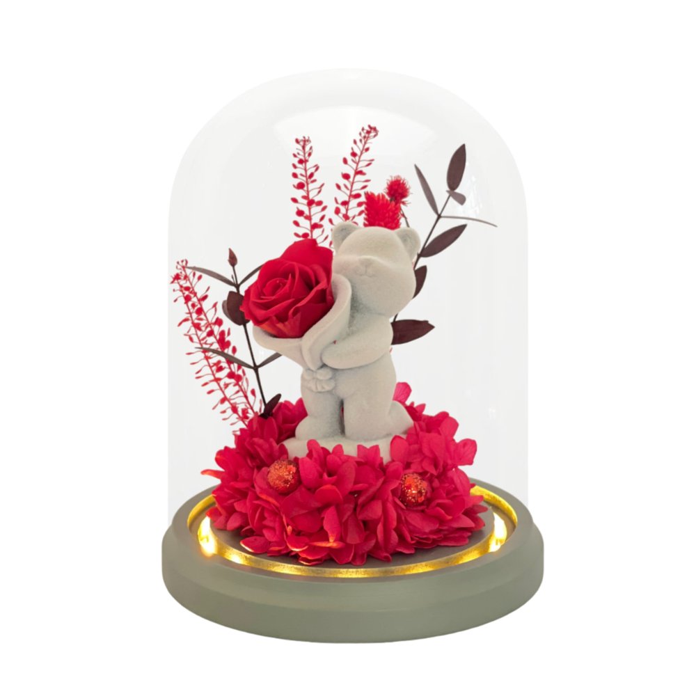 Proposal Bear with Red Rose Bouquet - Flowers - Preserved Flowers & Fresh Flower Florist Gift Store
