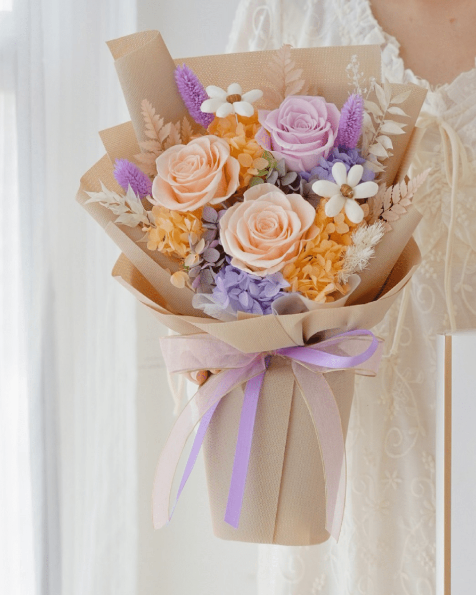 Valentine's Day Mixed 3 Roses Bouquet - Flowers - Pastel - Preserved Flowers & Fresh Flower Florist Gift Store