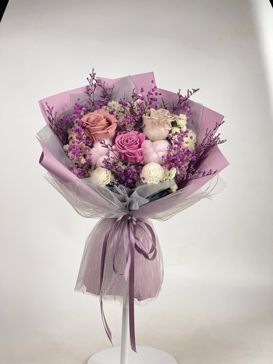 Yukari - Purple Preserved Flower Bouquet - Flowers - Grand - Preserved Flowers & Fresh Flower Florist Gift Store
