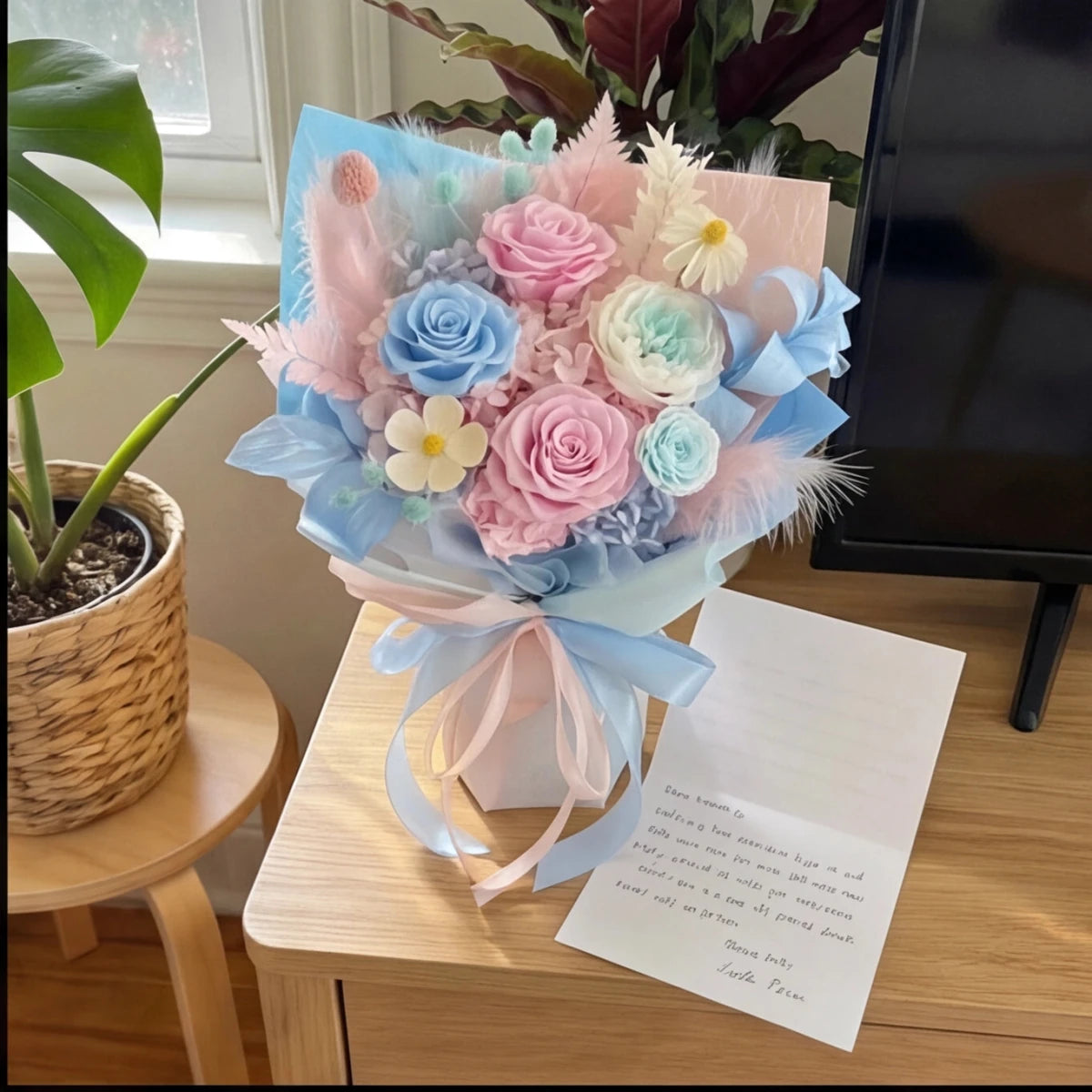 Yume (夢) - Pastel Preserved Flower Bouquet - Flowers - Blue - Preserved Flowers & Fresh Flower Florist Gift Store